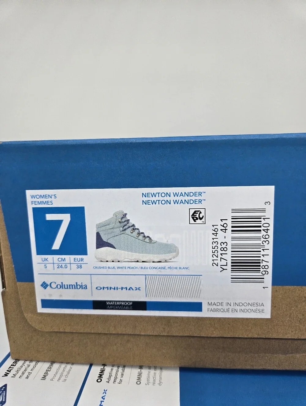 Columbia Women's Newton Wander Hiking Boots Crushed Blue Shoes Size 7